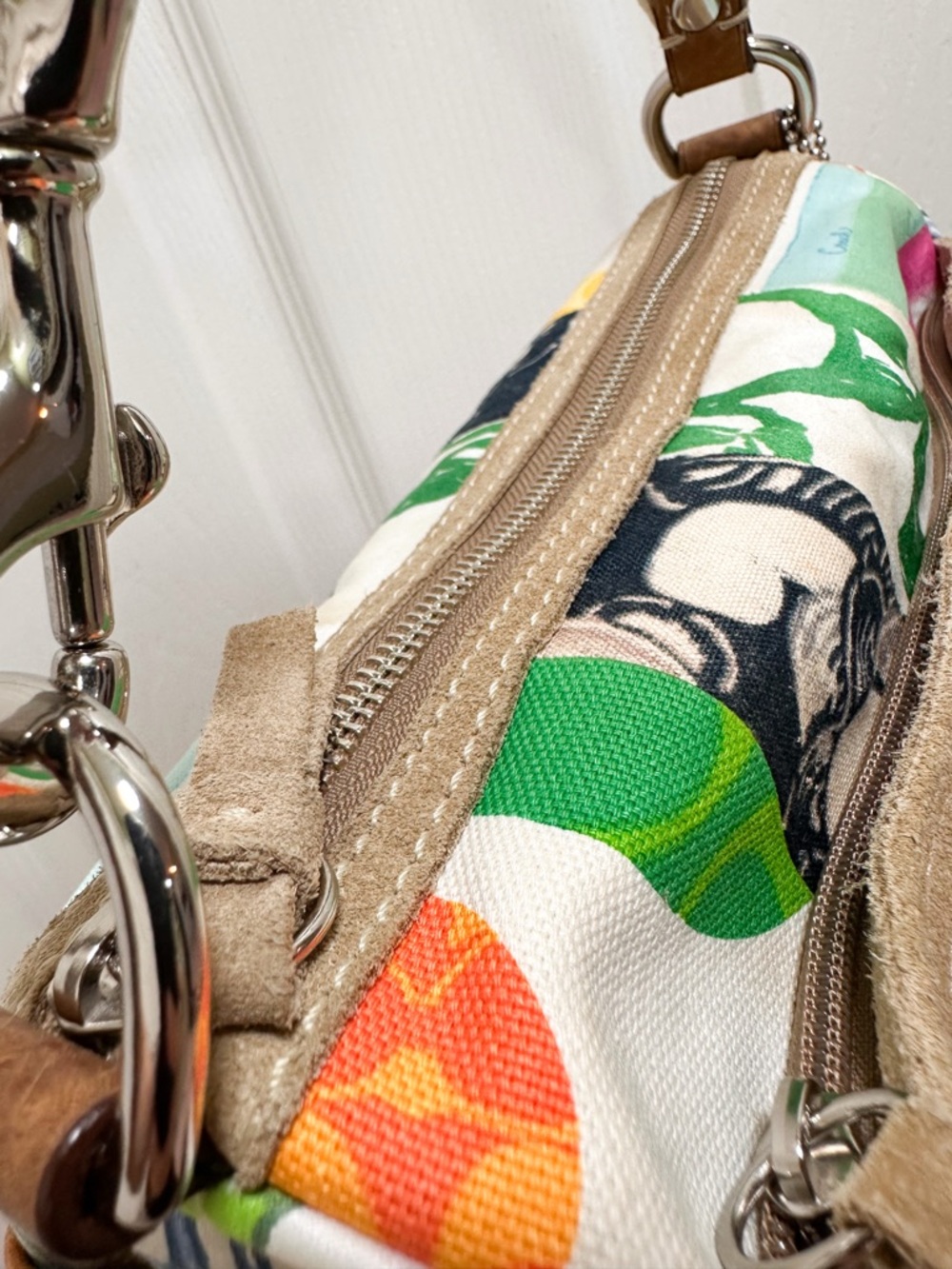 Coach Scribble Patchwork Multicolor Canvas Leather Baguette Shoulder Bag Y2K - Picture 8 of 16